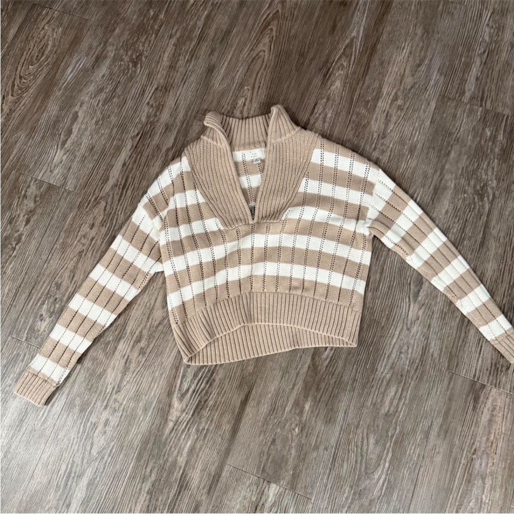 Striped Tan and White Women's Sweater